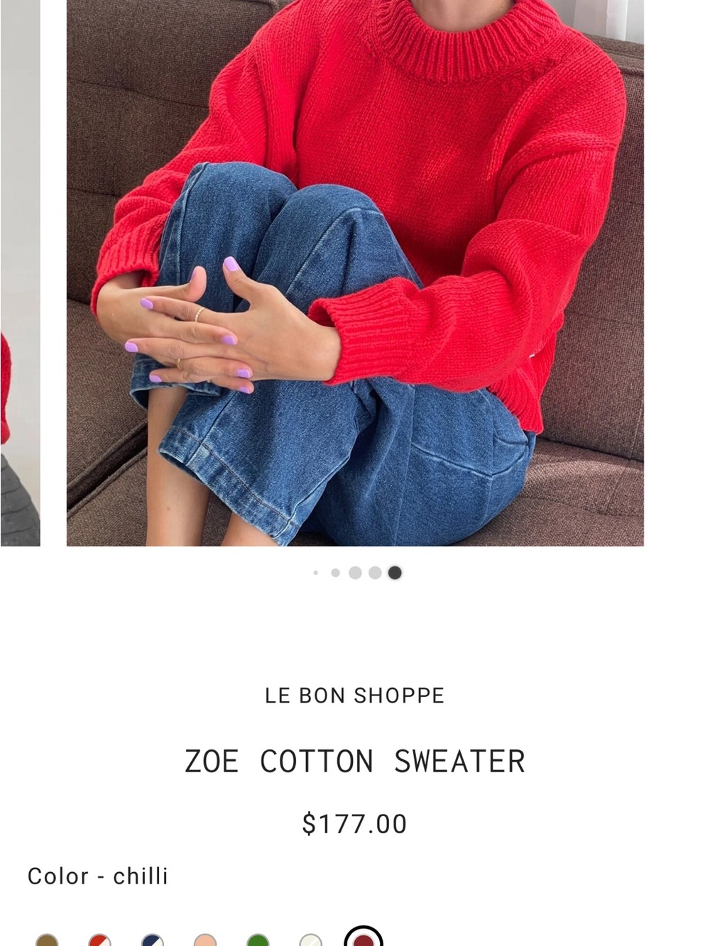 NEW Le Bon Shoppe Zoe Cotton Sweater in Chili Red